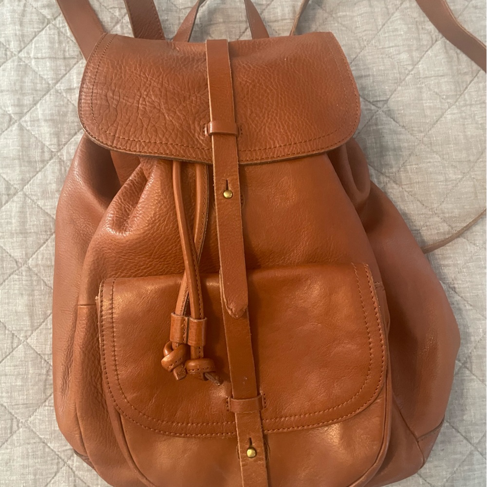 Madewell the transporter run sack brown leather backpack unisex